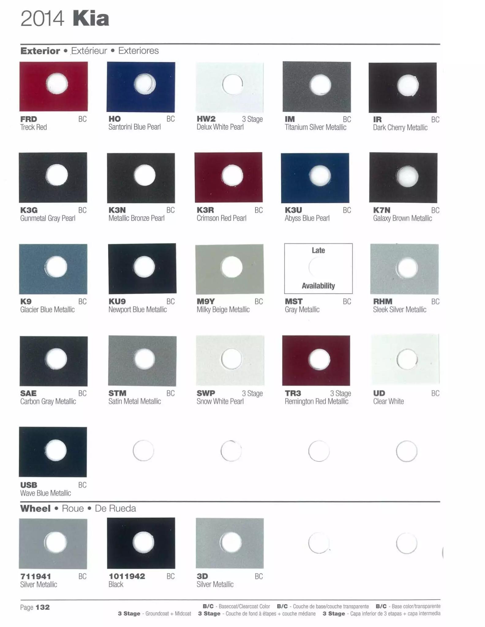 Paint codes, and their ordering stock numbers for their color on 2014 vehicles