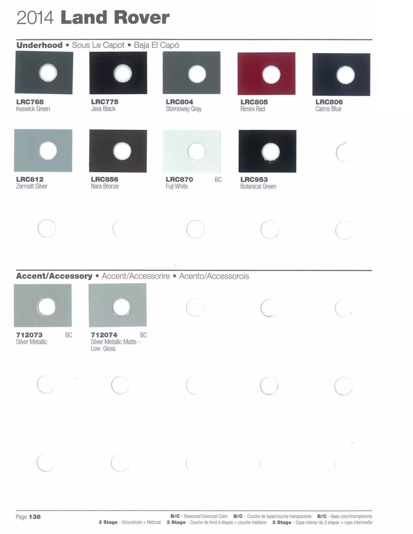 Paint codes, and their ordering stock numbers for their color on 2014 vehicles