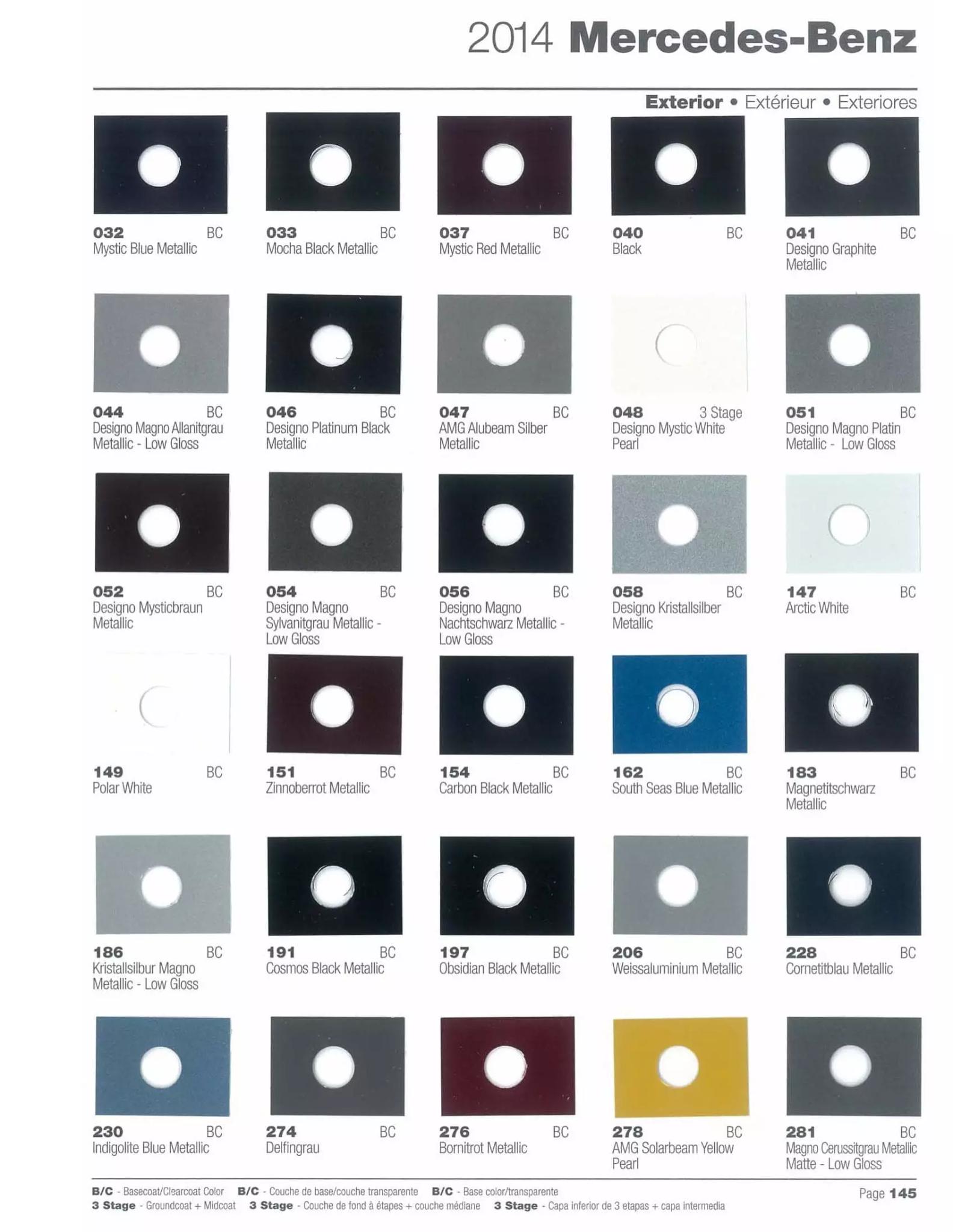 Paint codes, and their ordering stock numbers for their color on 2014 vehicles