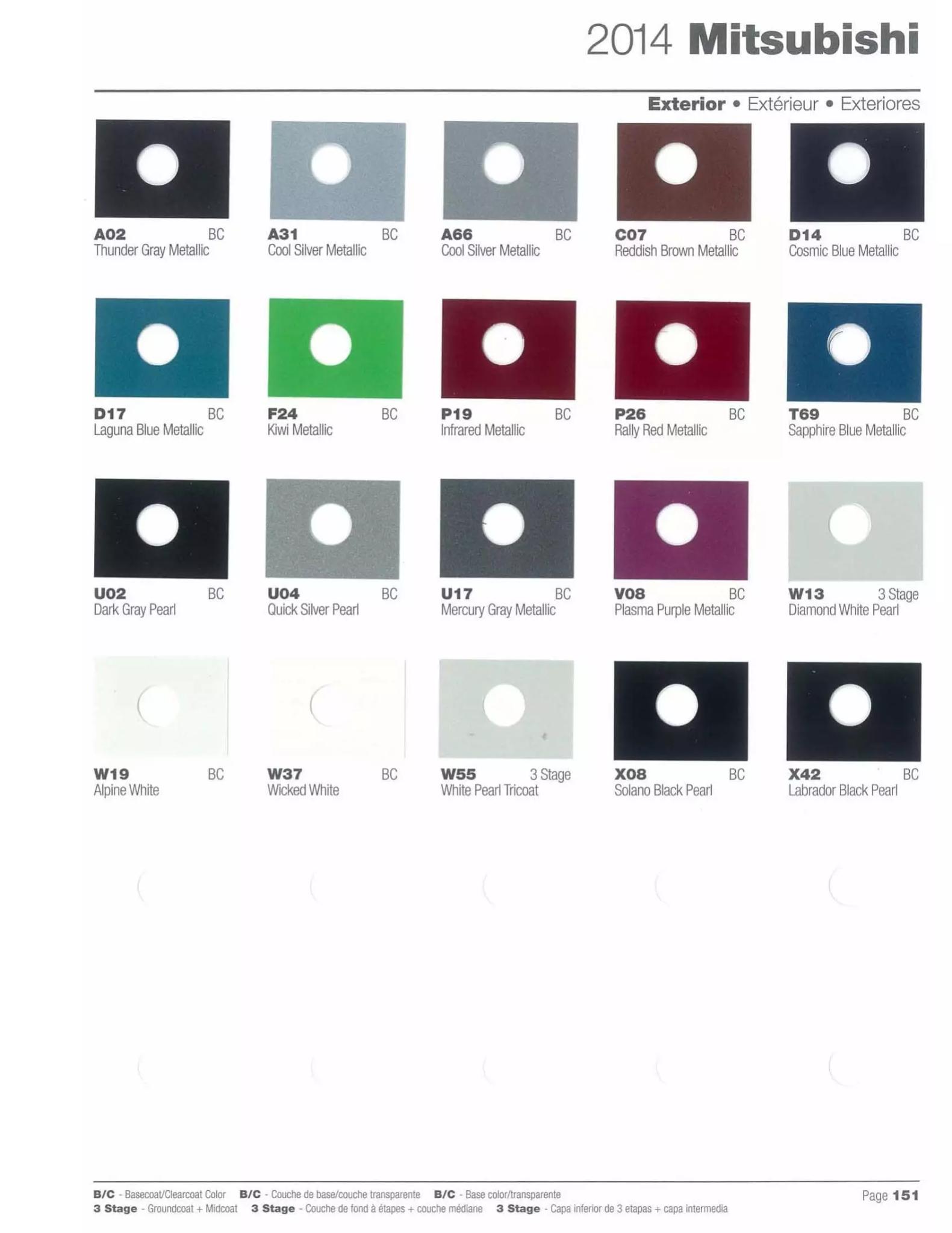 Paint codes, and their ordering stock numbers for their color on 2014 vehicles