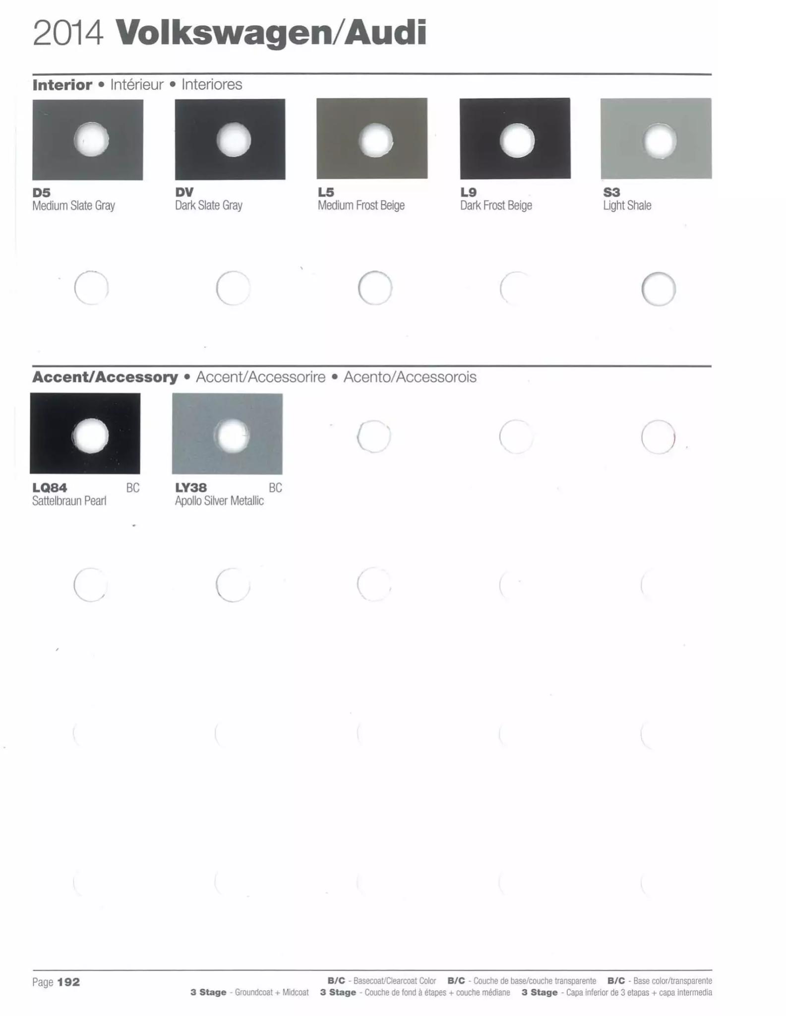 Paint codes, and their ordering stock numbers for their color on 2014 vehicles