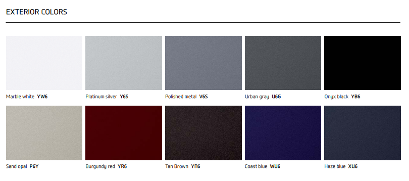 color swatches for Genesis cars in 2014