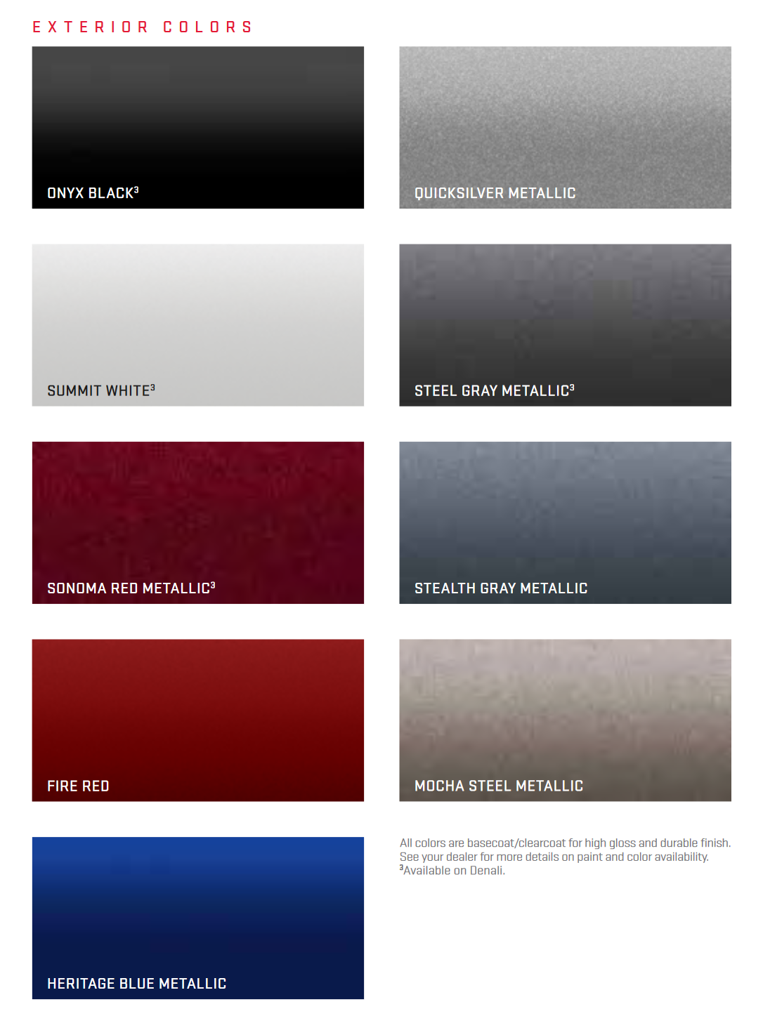 2014 GMC Sierra HD Paint Chart Exterior Paint Codes and Paint Colors