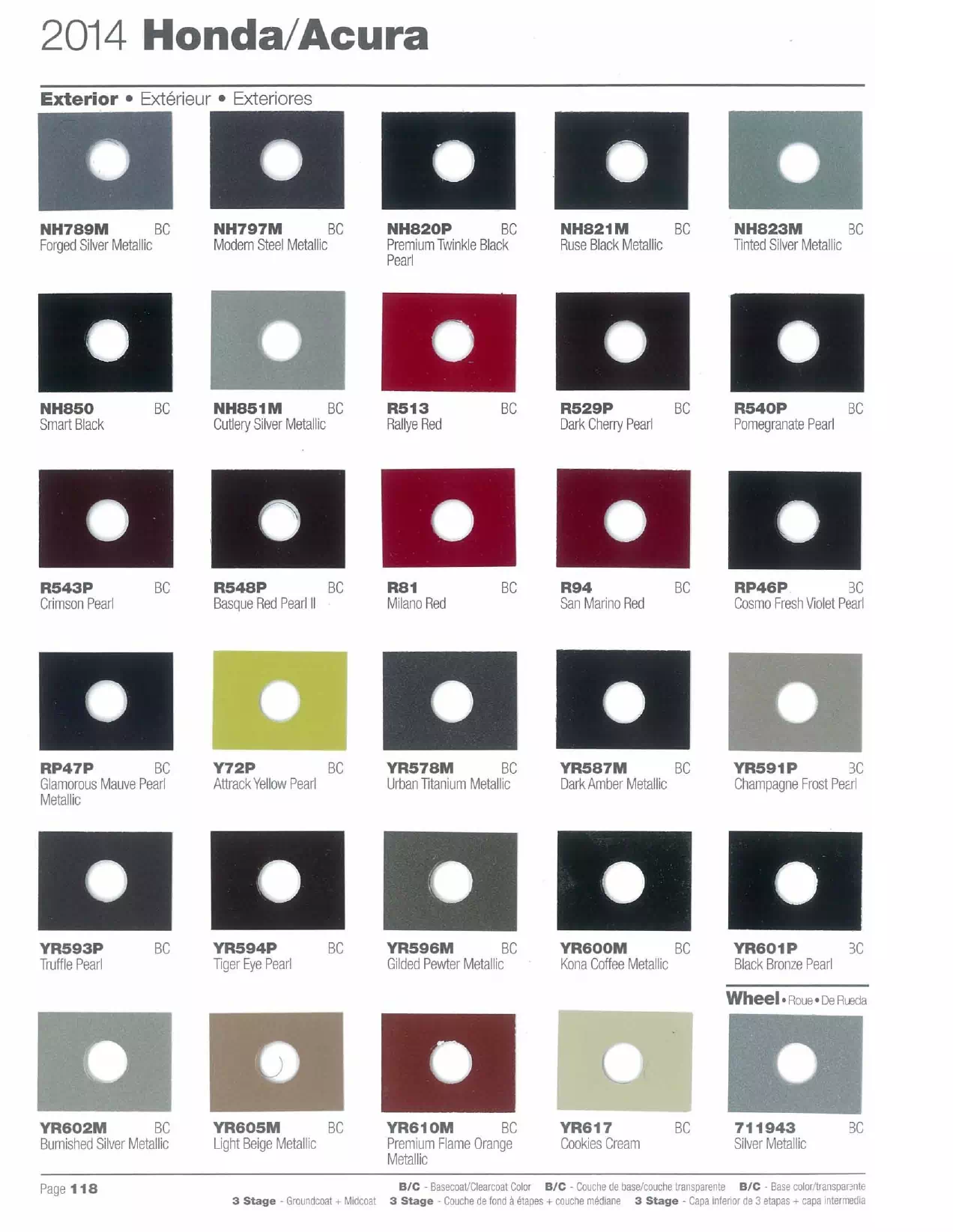 Exterior paint chips and their ordering codes for Honda and Acura Vehicles