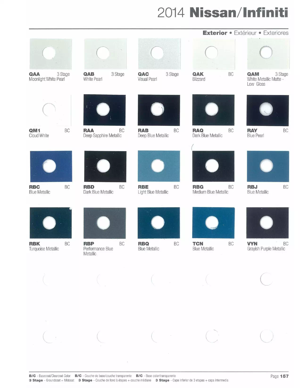 Exterior paint colors for Nissan and Infiniti vehicles and their ordering codes and stock numbers