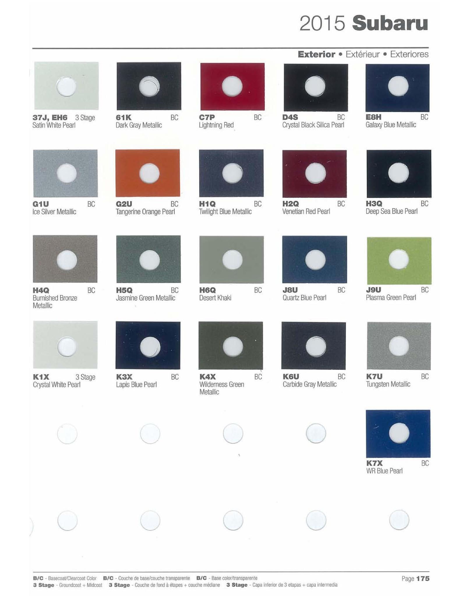 Paint Color and Codes Used By Subaru