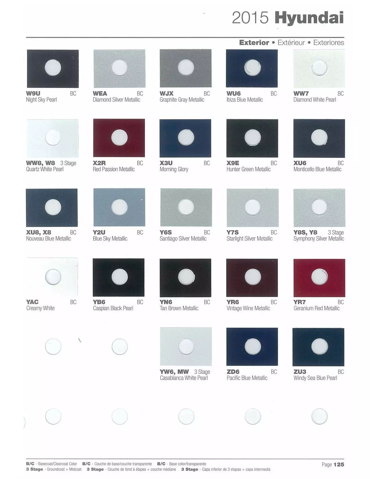 2015 Hyundai Paint Codes and Color Chart Paint color examples, their ordering codes, the oem color code, and vehicles the color was used on