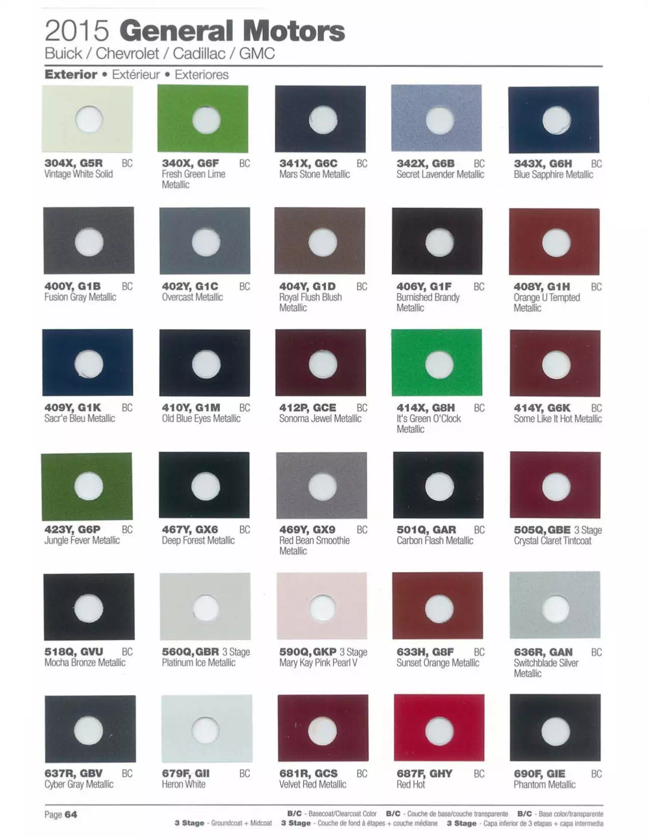 Paint color examples, their ordering codes, the oem color code, and vehicles the color was used on