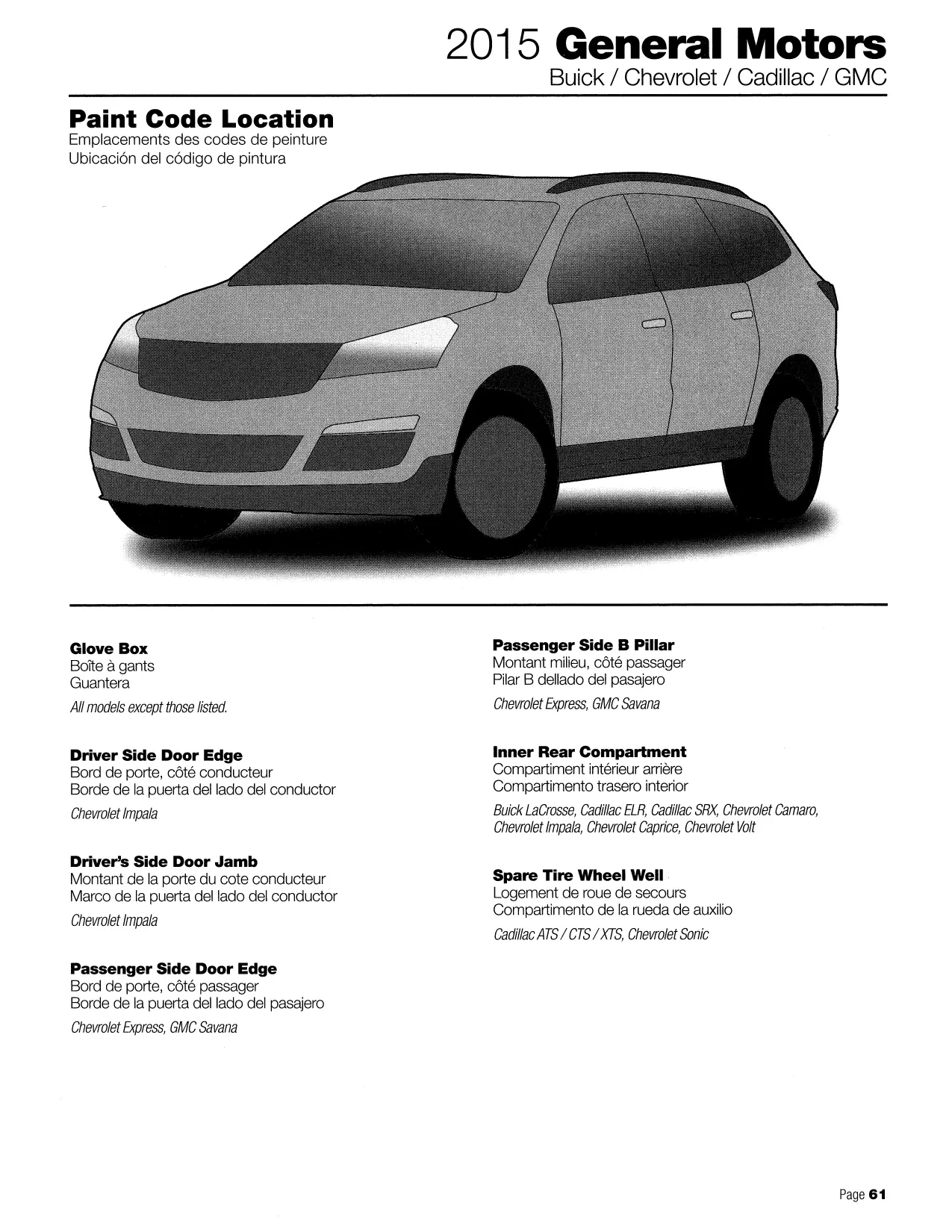 All 2015 GM Paint Code Locations Paint color examples, their ordering codes, the oem color code, and vehicles the color was used on