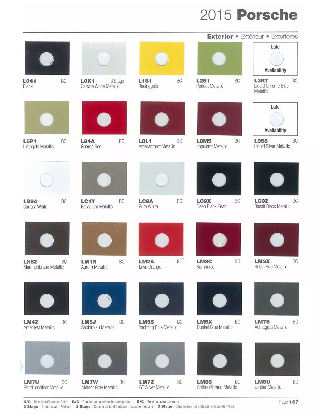 2015 Porsche Paint Codes and Color Chart Paint color examples, their ordering codes, the oem color code, and vehicles the color was used on