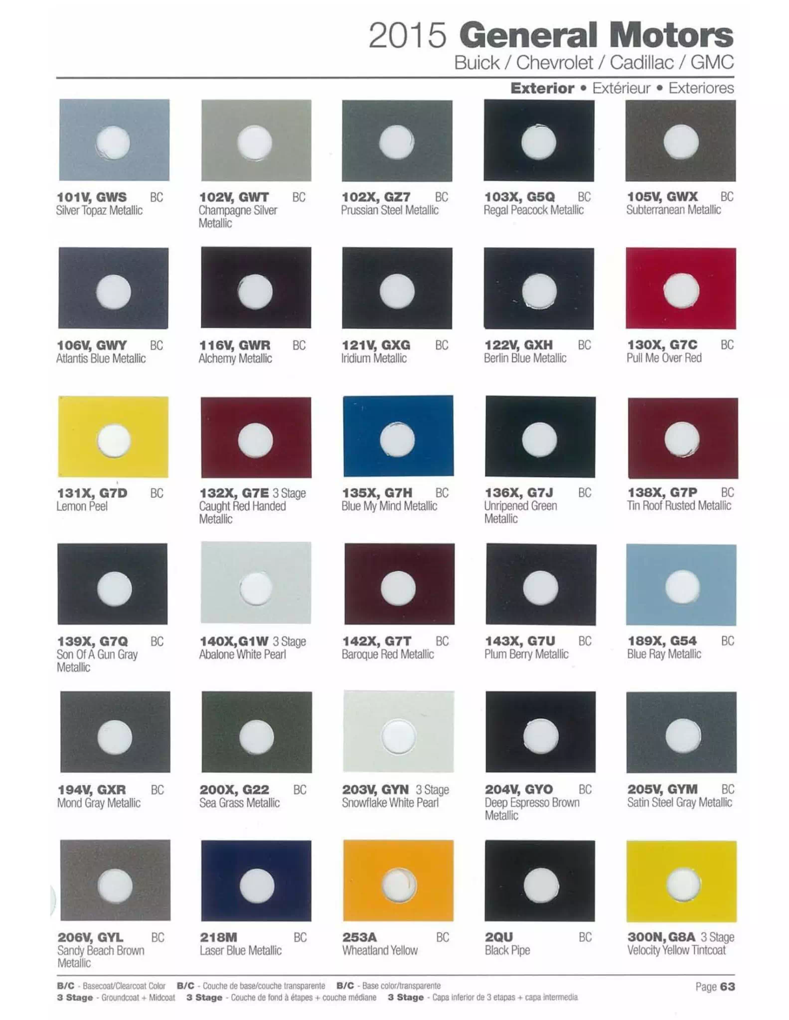 Paint codes and their Color Example used on all General Motor Vehicles