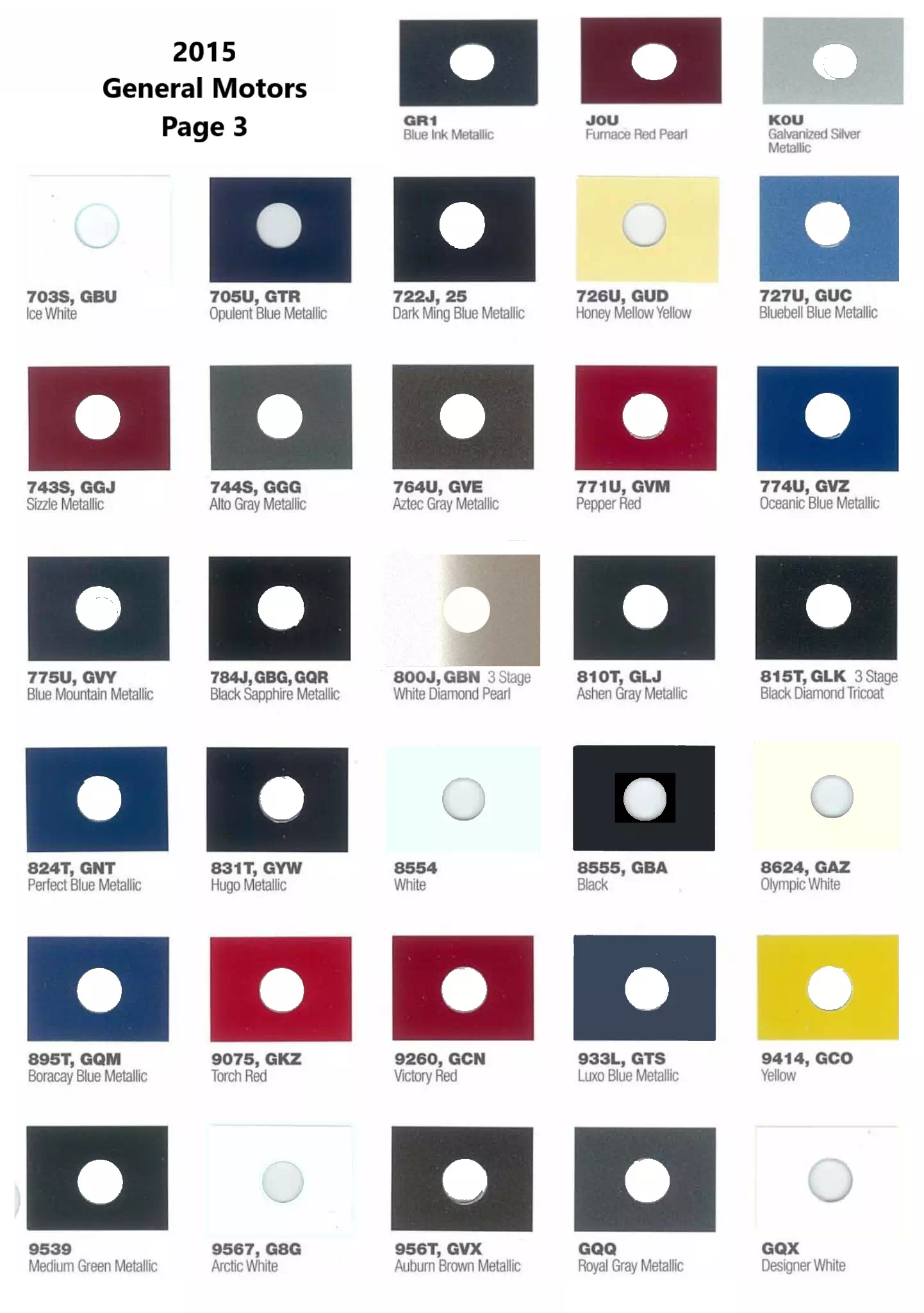 Paint codes and their Color Example used on all General Motor Vehicles