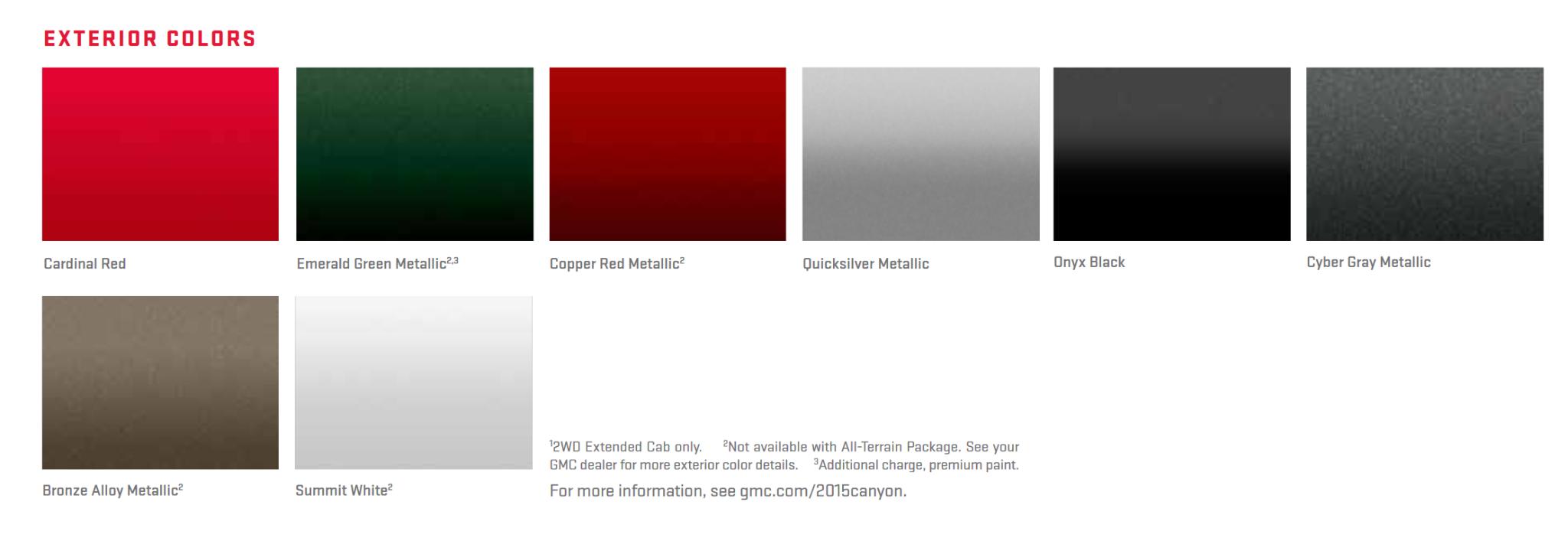 2015 GMC Canyon Paint Chart Paint Colors and paint codes for GMC