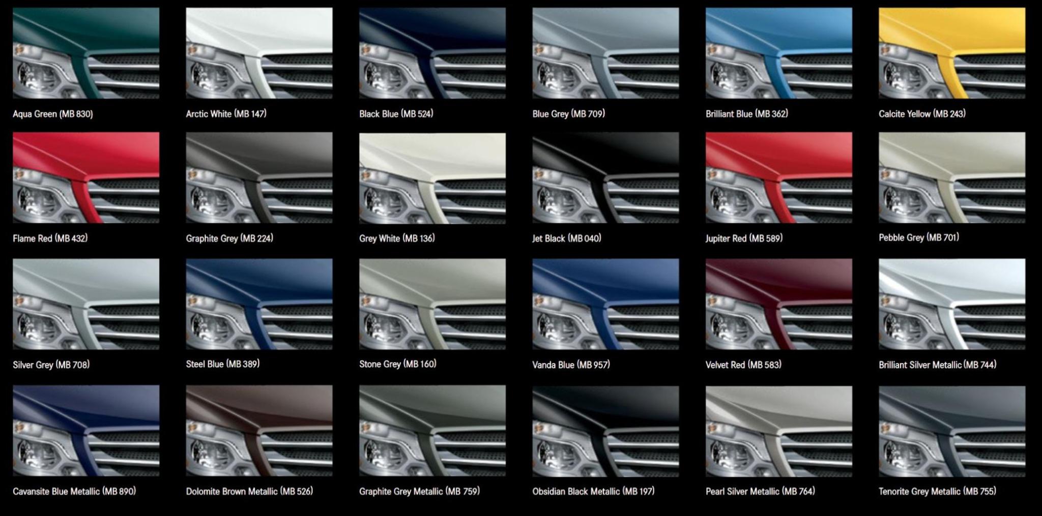 vehicle examples, color names, and color codes for the Mercedes-Benz Vehicle