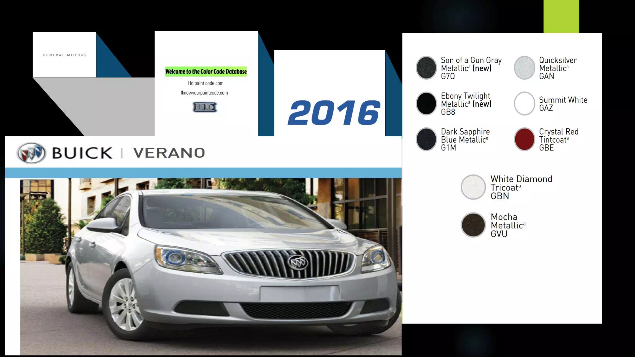 Color example and color codes used on Buick vehicles in 2016