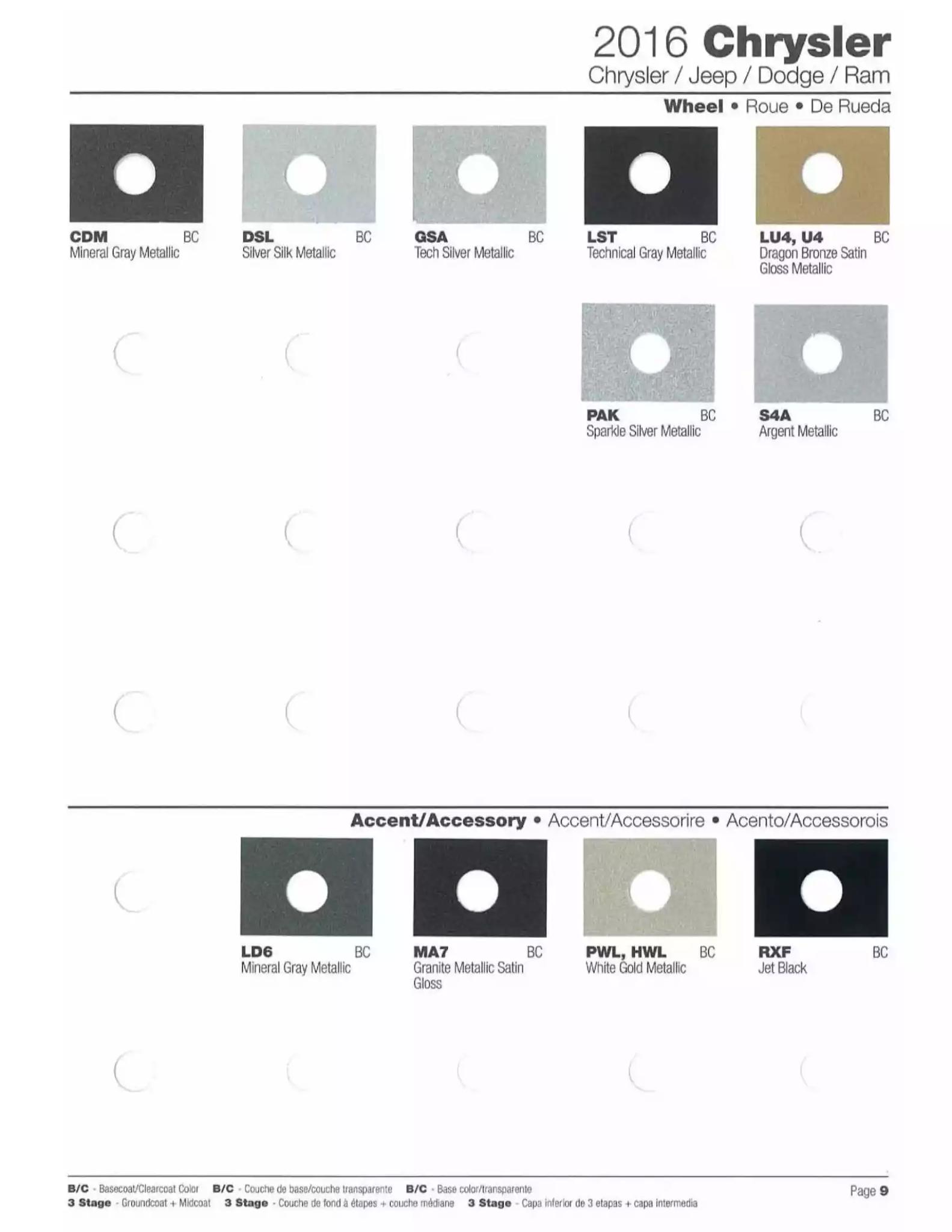 2016 Chrysler, Dodge, Jeep, Ram Paint Codes & Color Chart Paint color examples, their ordering codes, the oem color code, and vehicles the color was used on