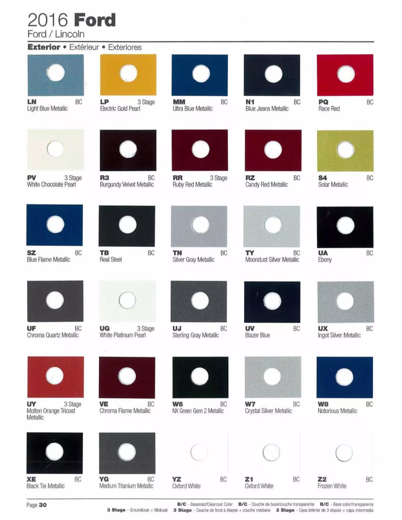 2016 Ford and Lincoln Vehicles Paint Codes and Color Swatches