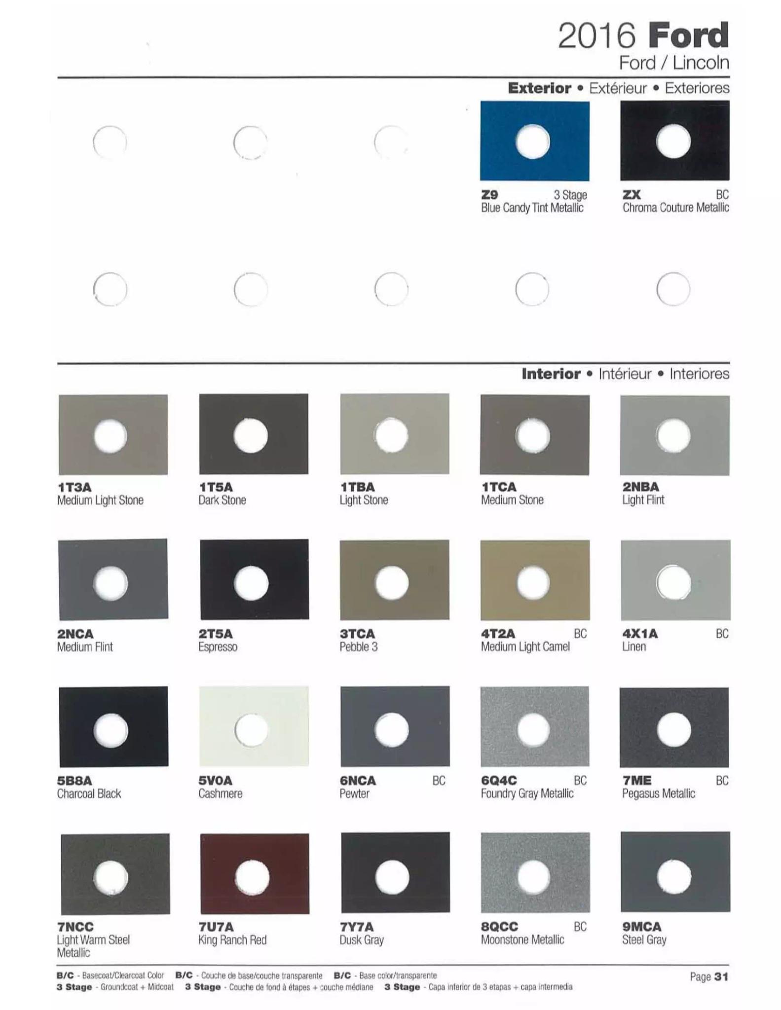 2016 Ford and Lincoln Vehicles Paint Codes and Color Swatches