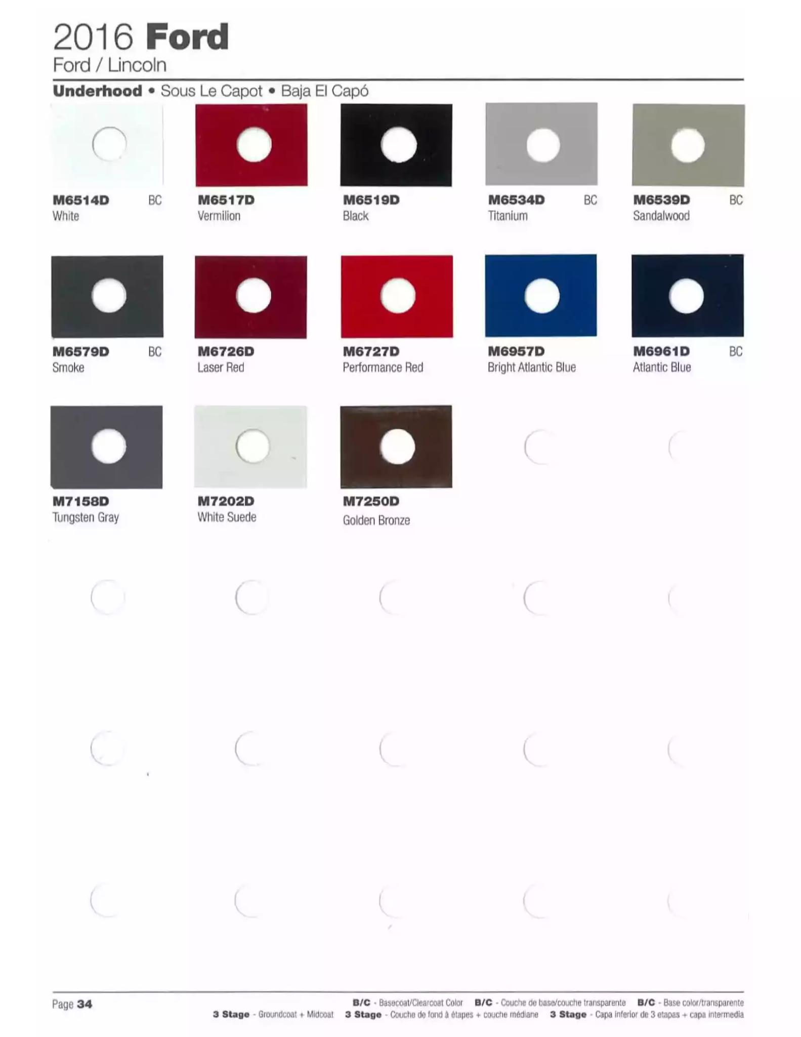 2016 Ford & Lincoln Paint Codes & Color Chart Paint color examples, their ordering codes, the oem color code, and vehicles the color was used on