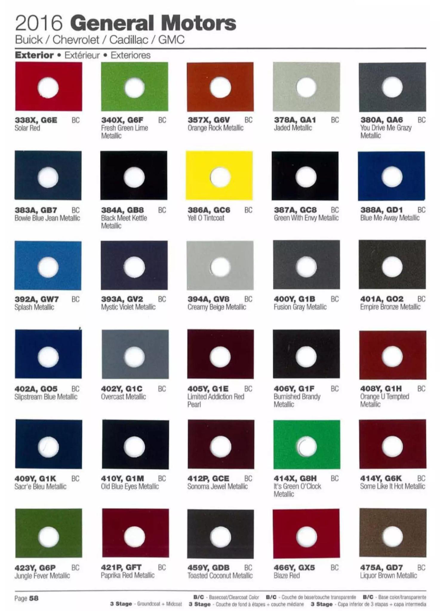 Paint codes and their Color Example used on all General Motor Vehicles