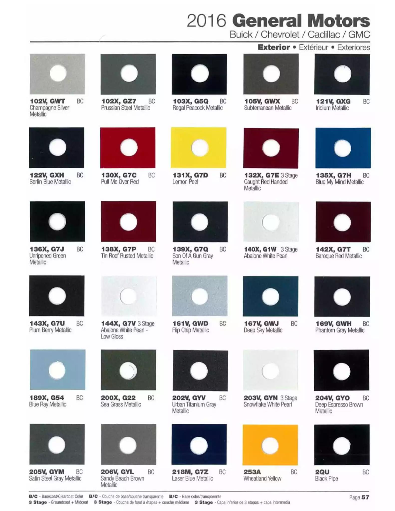 2016 Buick, Cadillac, Chevrolet, & GMC Paint Codes & Color Chart Paint color examples, their ordering codes, the oem color code, and vehicles the color was used on