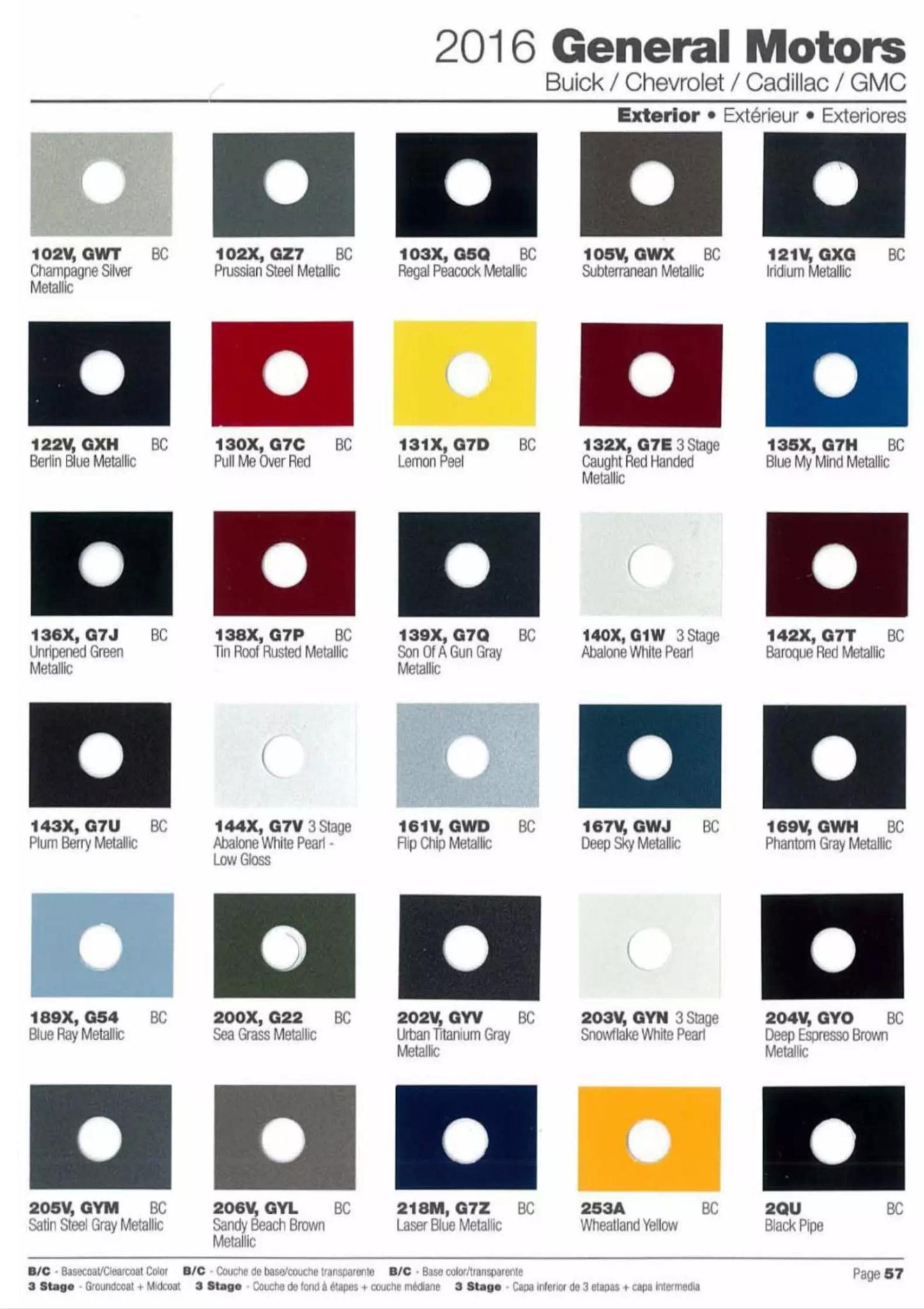 2016 General Motors Paint Codes Colors and Codes used on all 2016 General Motor Vehicle Brands