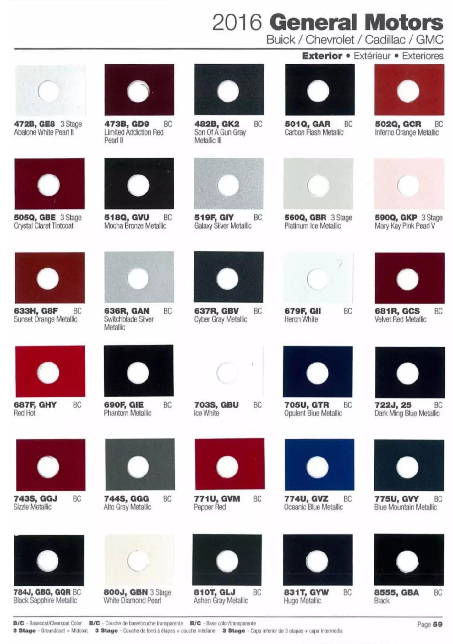 2016 General Motors Paint Codes Colors and Codes used on all 2016 General Motor Vehicle Brands