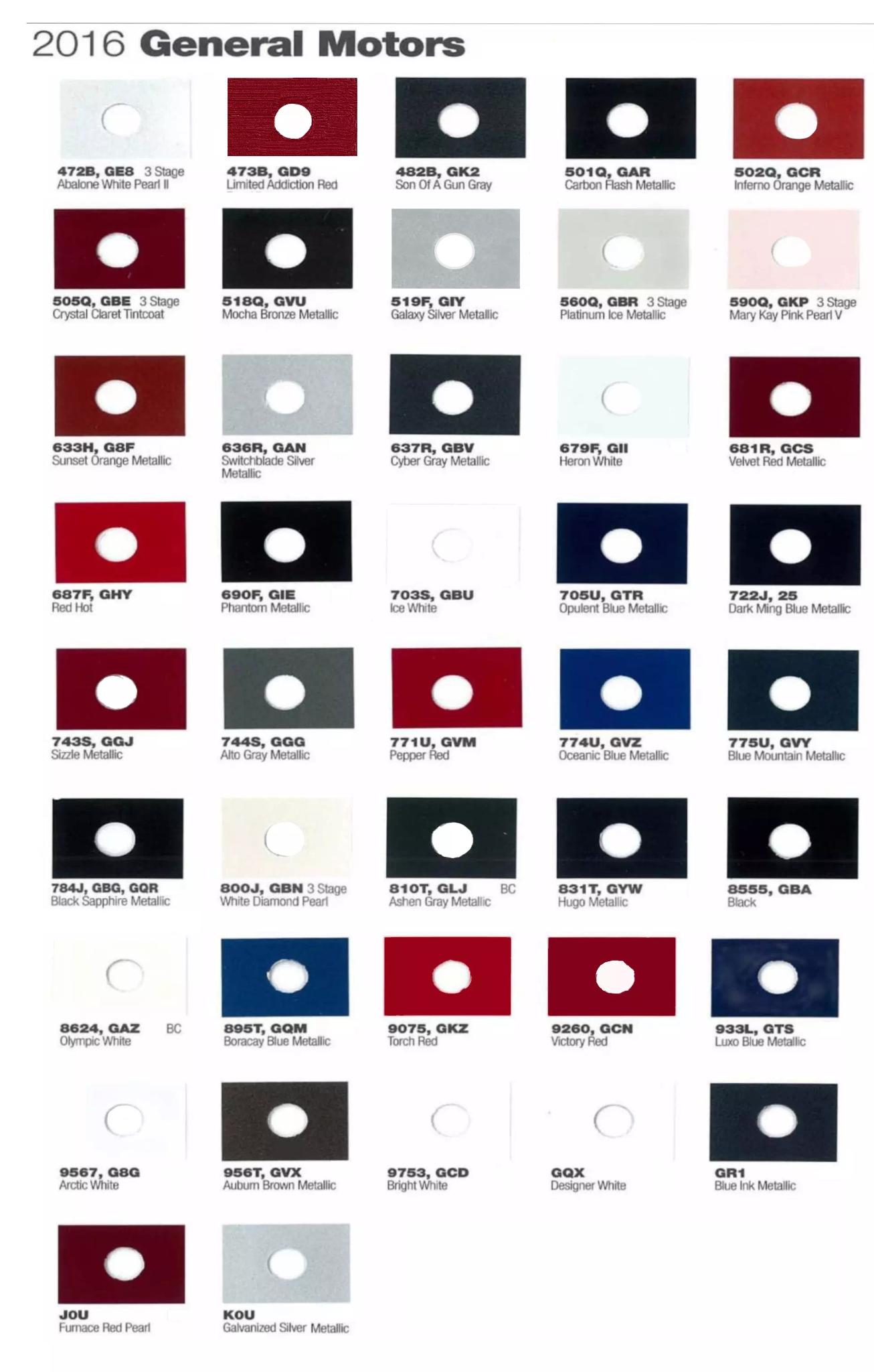 Paint codes and their Color Example used on all General Motor Vehicles