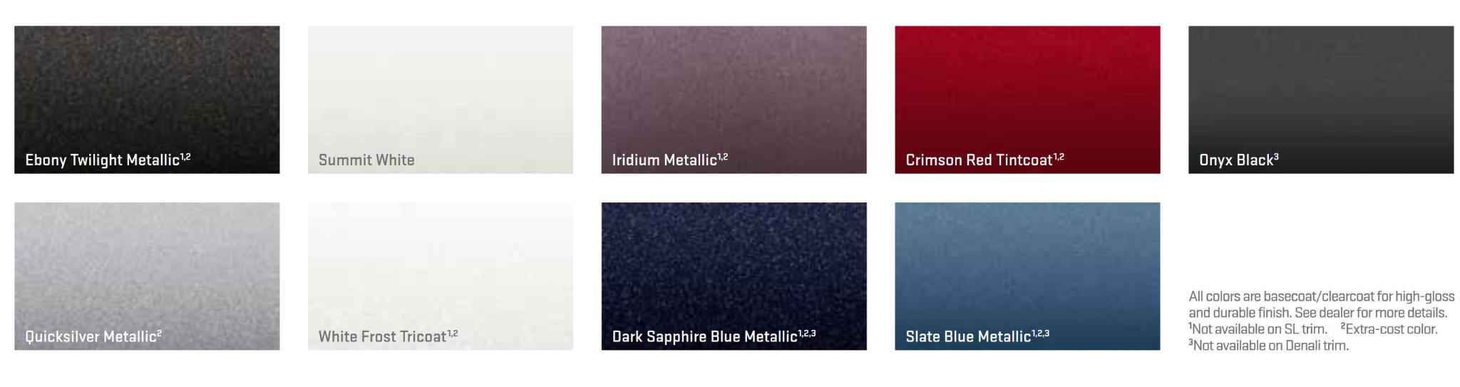 2016 GMC Terrain Paint Chart Paint Colors and paint codes for GMC