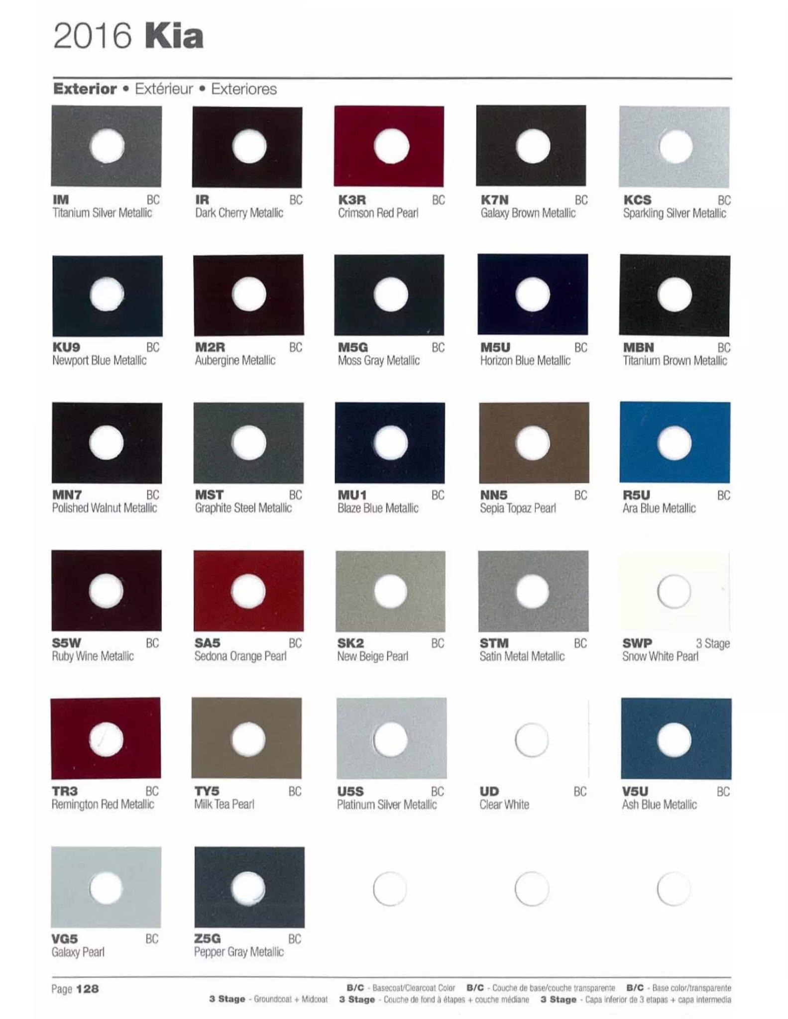 2016 Kia Paint Codes & Color Chart Paint color examples, their ordering codes, the oem color code, and vehicles the color was used on