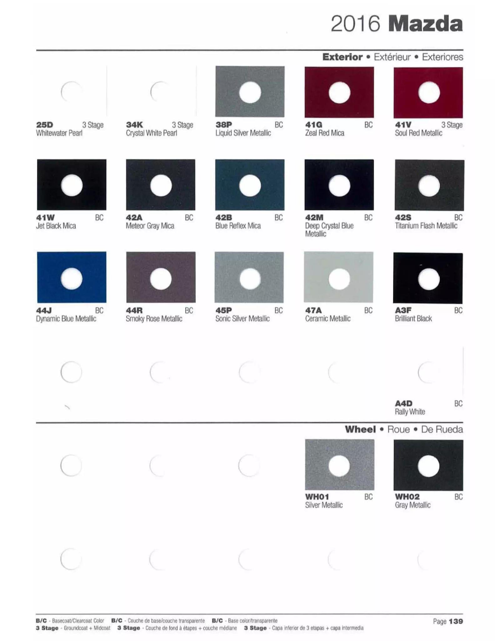 2016 Mazda Paint Codes & Color Chart Paint color examples, their ordering codes, the oem color code, and vehicles the color was used on