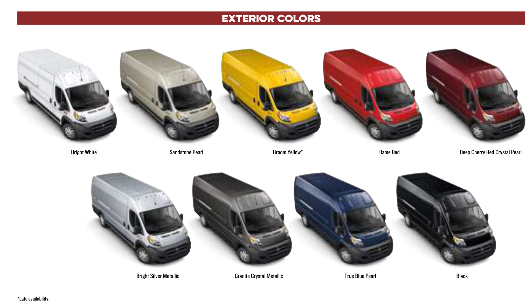 oem colors used for ram promaster for the model year