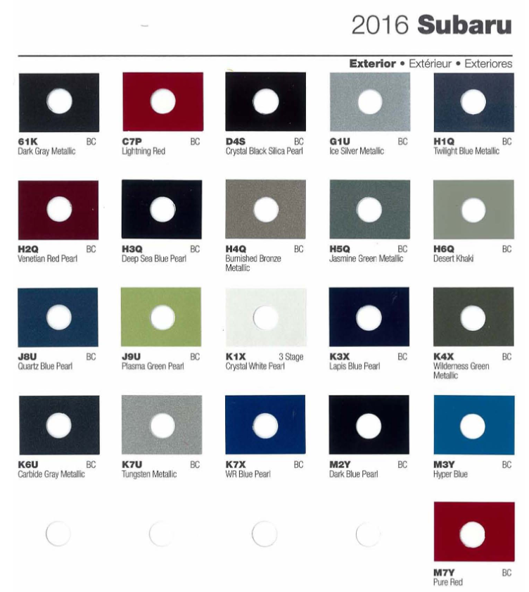 2016 Subaru Paint Chart Paint Color and Codes Used By Subaru