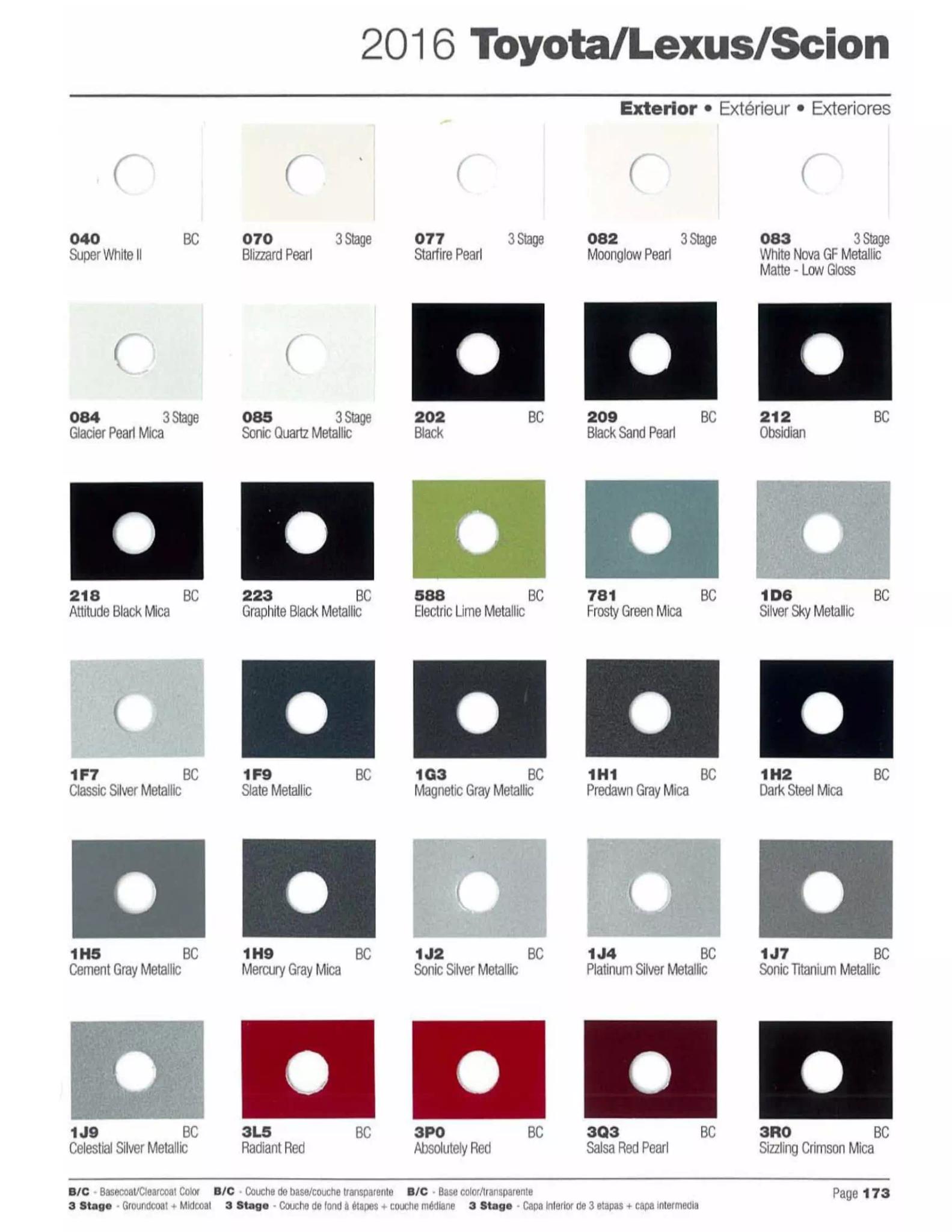 2016 Toyota, Lexus & Scion Paint Codes & Color Chart Toyota and lexus vehicle paint codes for exterior cars, ordering codes and color shades
