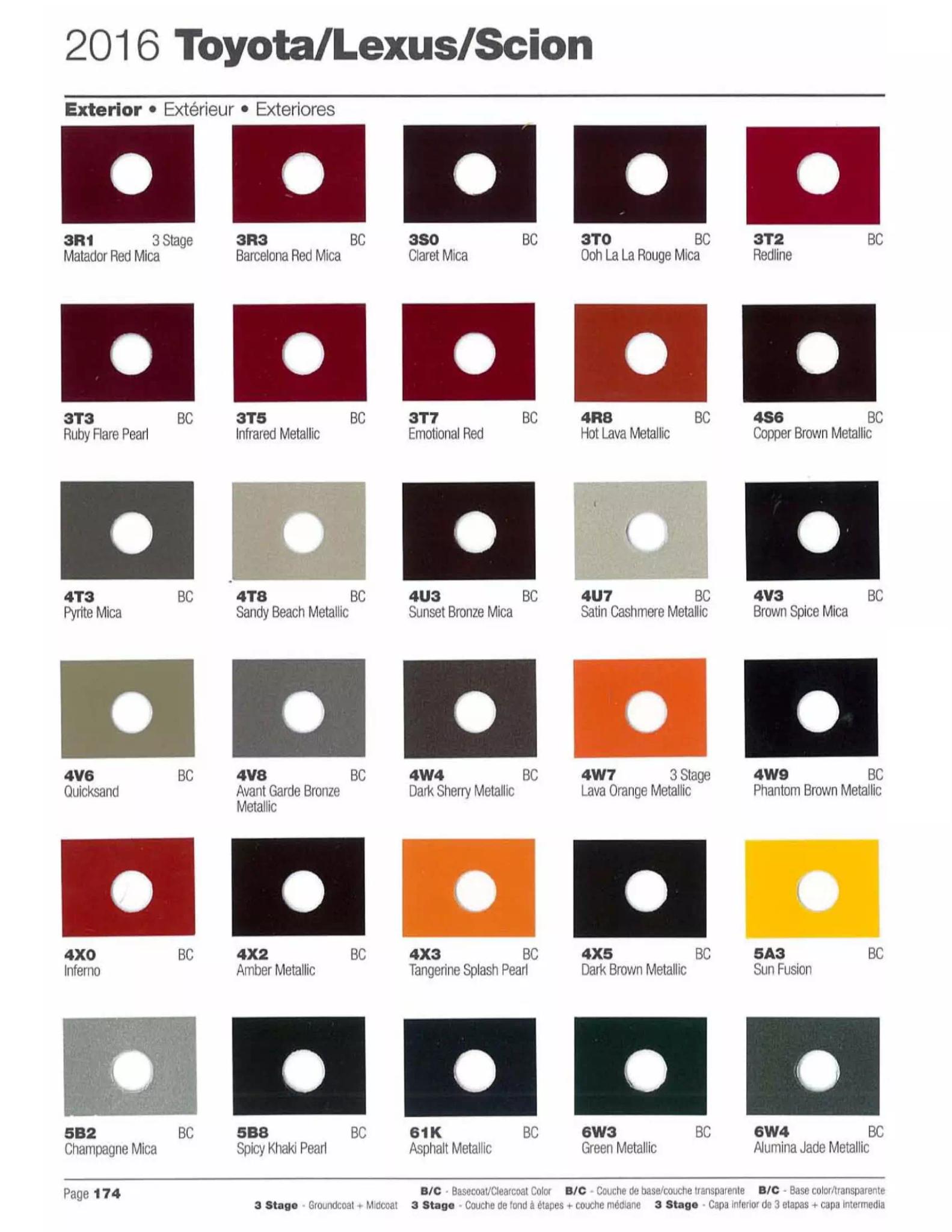 2016 Toyota, Lexus & Scion Paint Codes & Color Chart Toyota and lexus vehicle paint codes for exterior cars, ordering codes and color shades