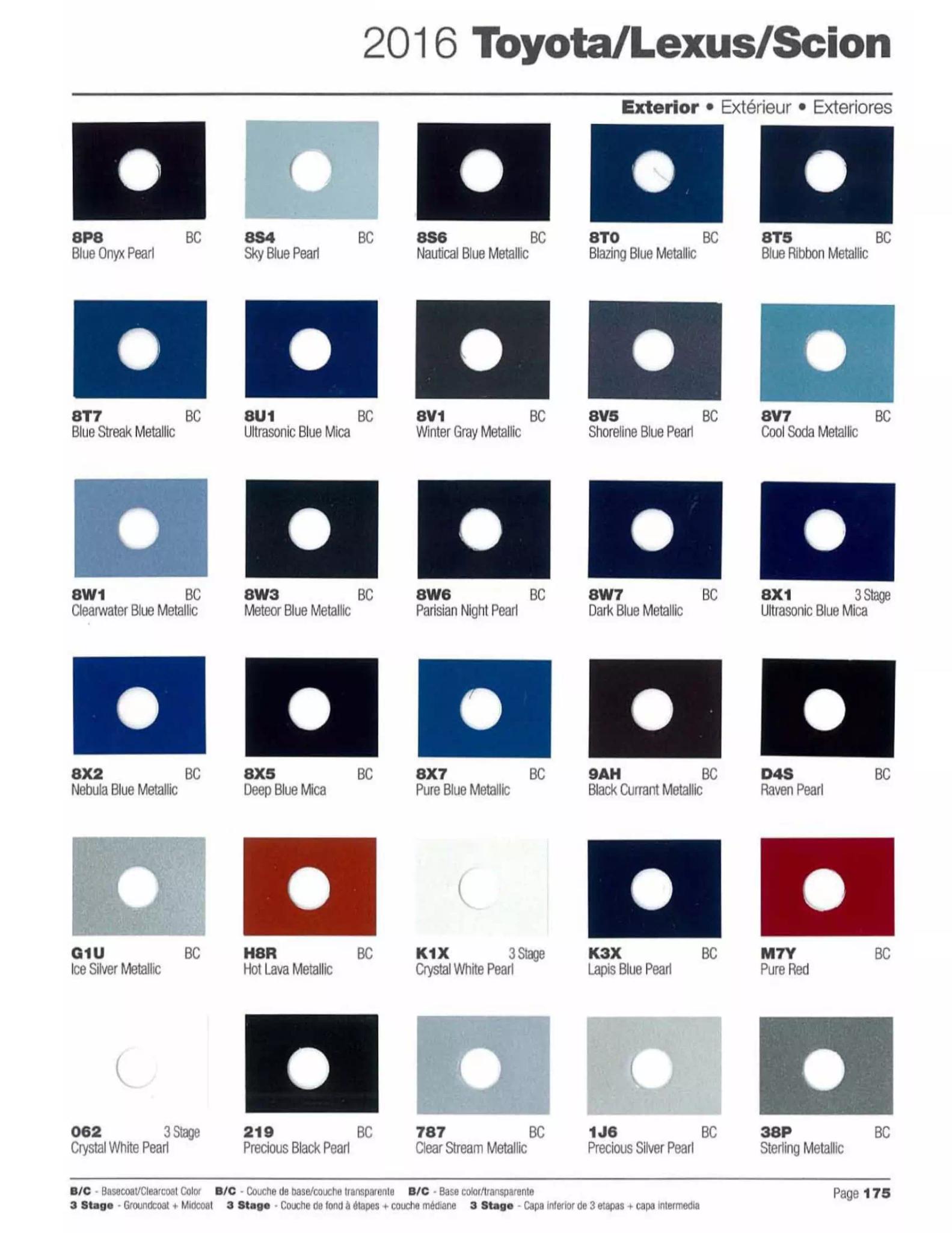 2016 Toyota, Lexus & Scion Paint Codes & Color Chart Toyota and lexus vehicle paint codes for exterior cars, ordering codes and color shades