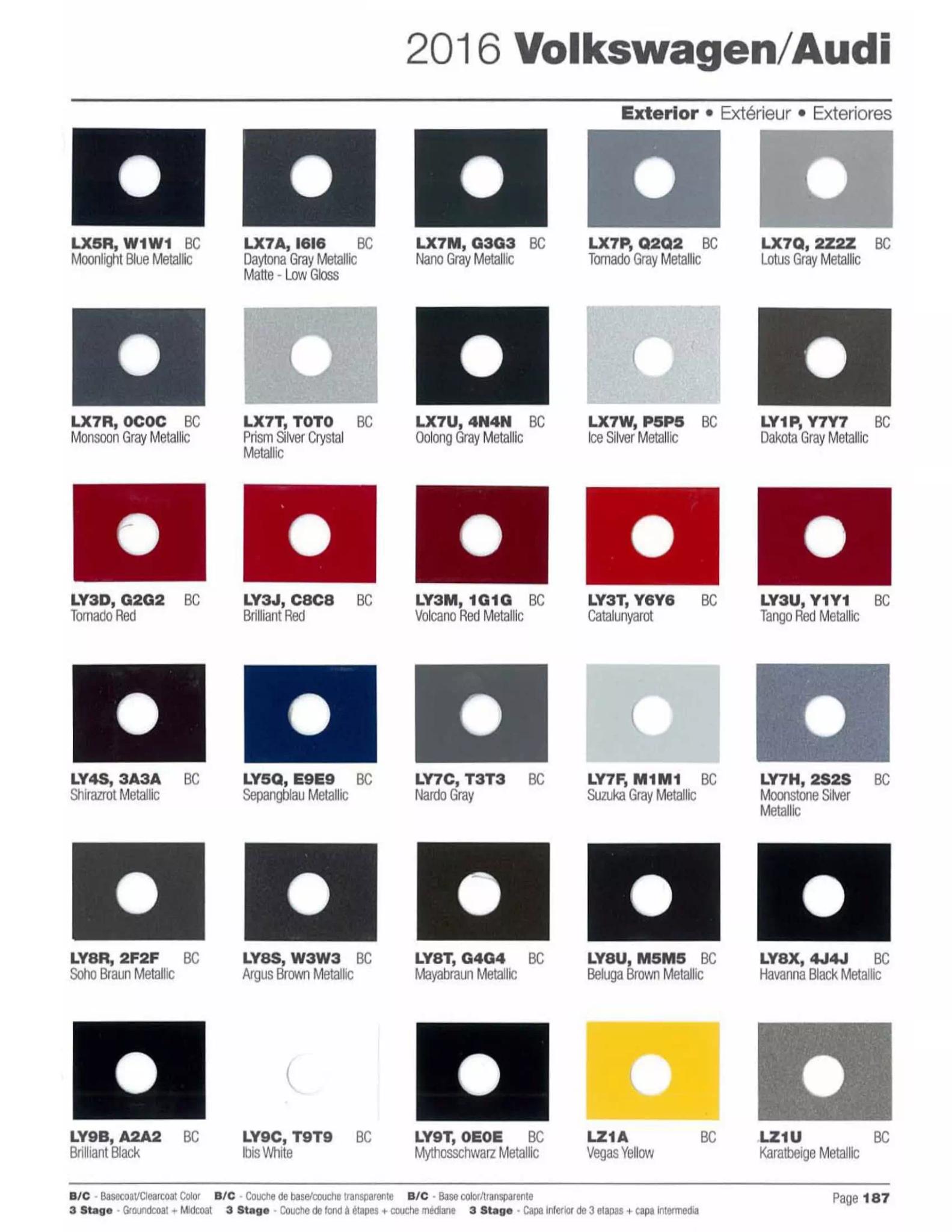 2016 Volkswagen & Audi Paint Codes & Color Chart Paint color examples, their ordering codes, the oem color code, and vehicles the color was used on