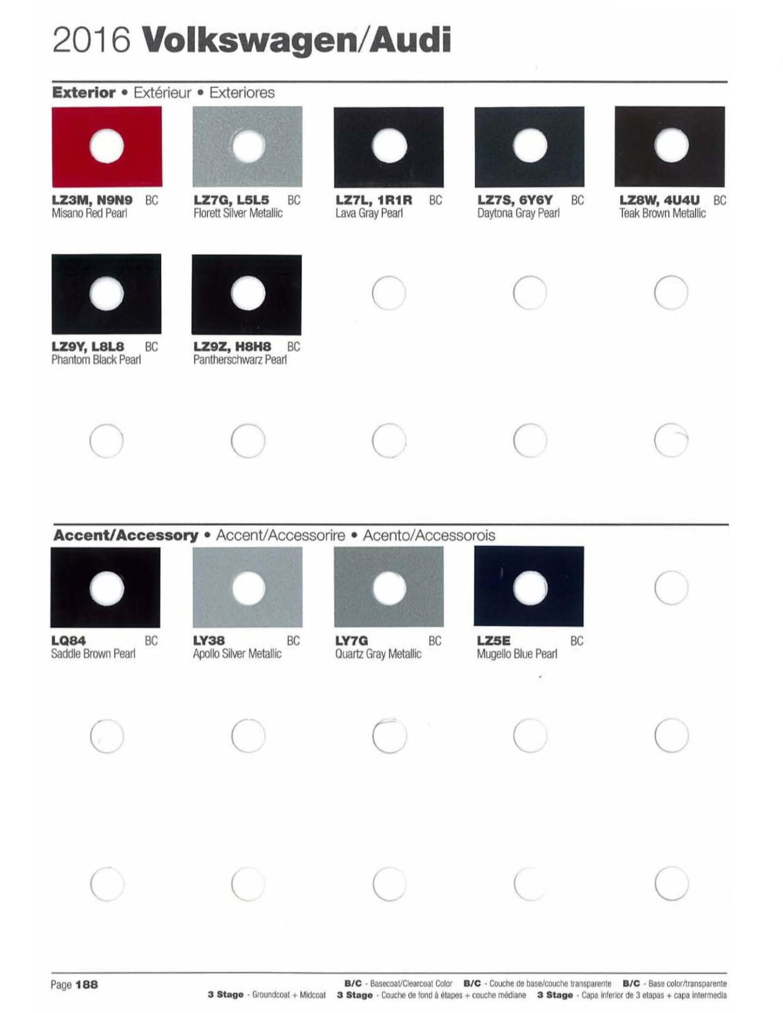 2016 Volkswagen and Audi Paint Code Color Chart