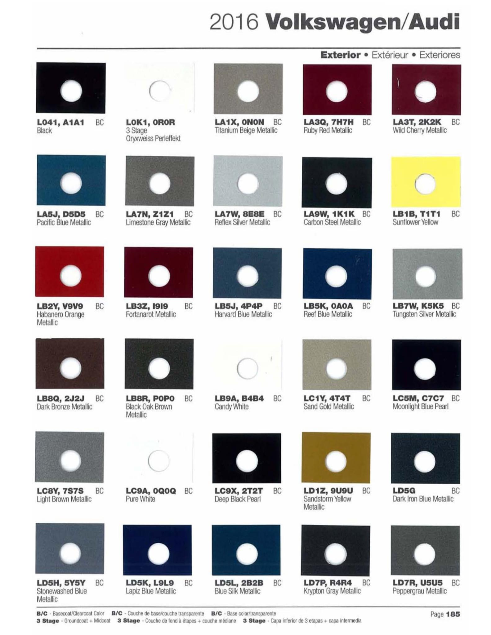 Volkswagen and Audi Paint Code Color Chart