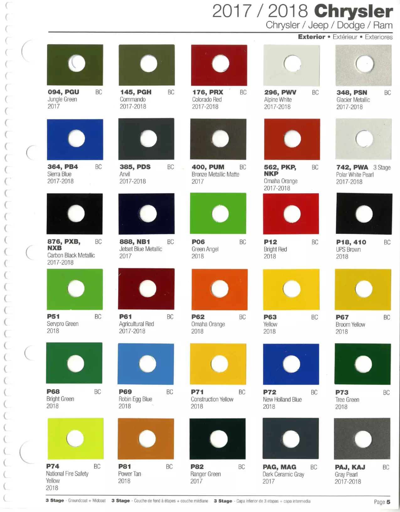 2017-2018 Chrysler, Dodge Jeep & Ram Paint Codes & Color Chart Paint color examples, their ordering codes, the oem color code, and vehicles the color was used on