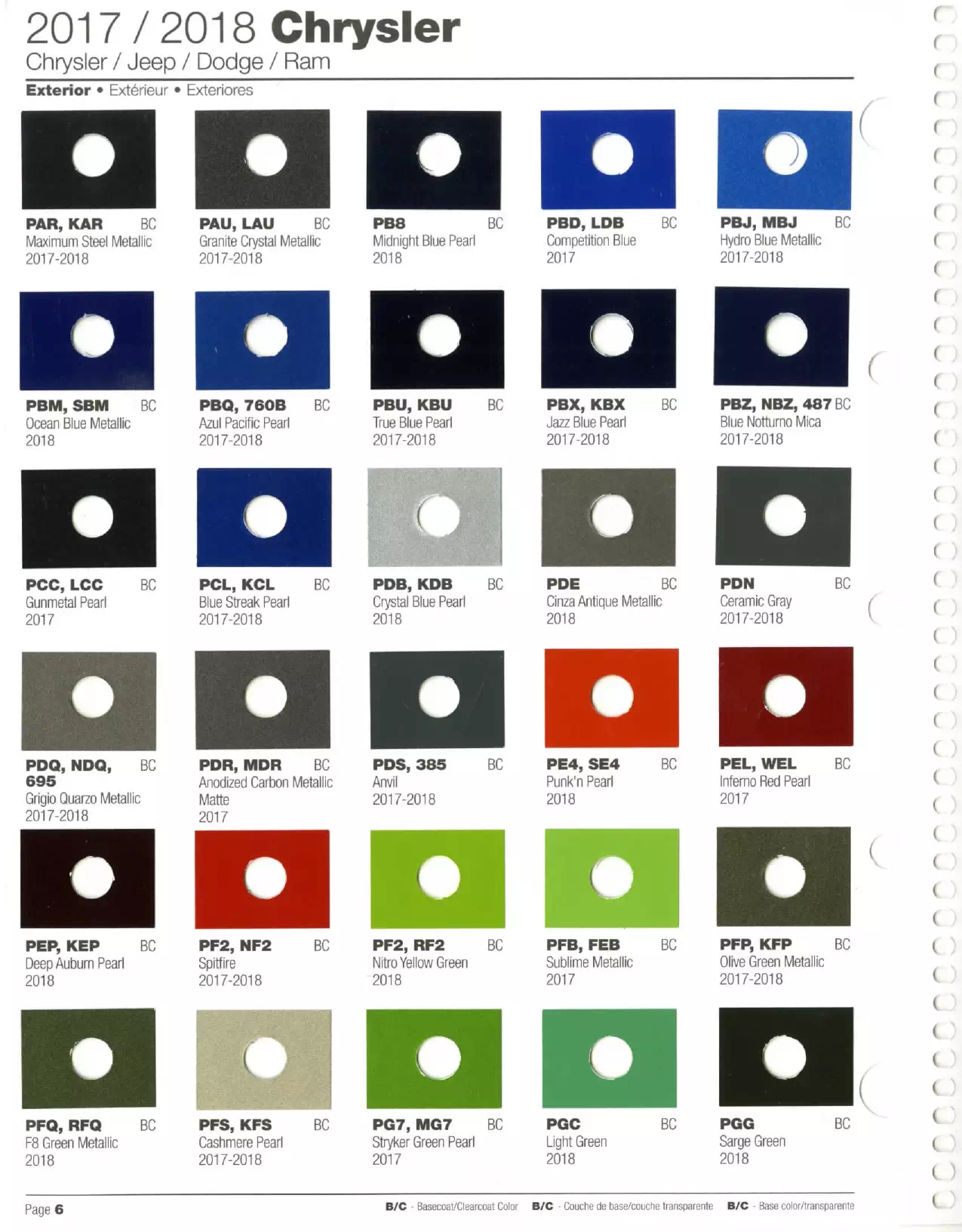 2017-2018 Chrysler, Dodge Jeep & Ram Paint Codes & Color Chart Paint color examples, their ordering codes, the oem color code, and vehicles the color was used on