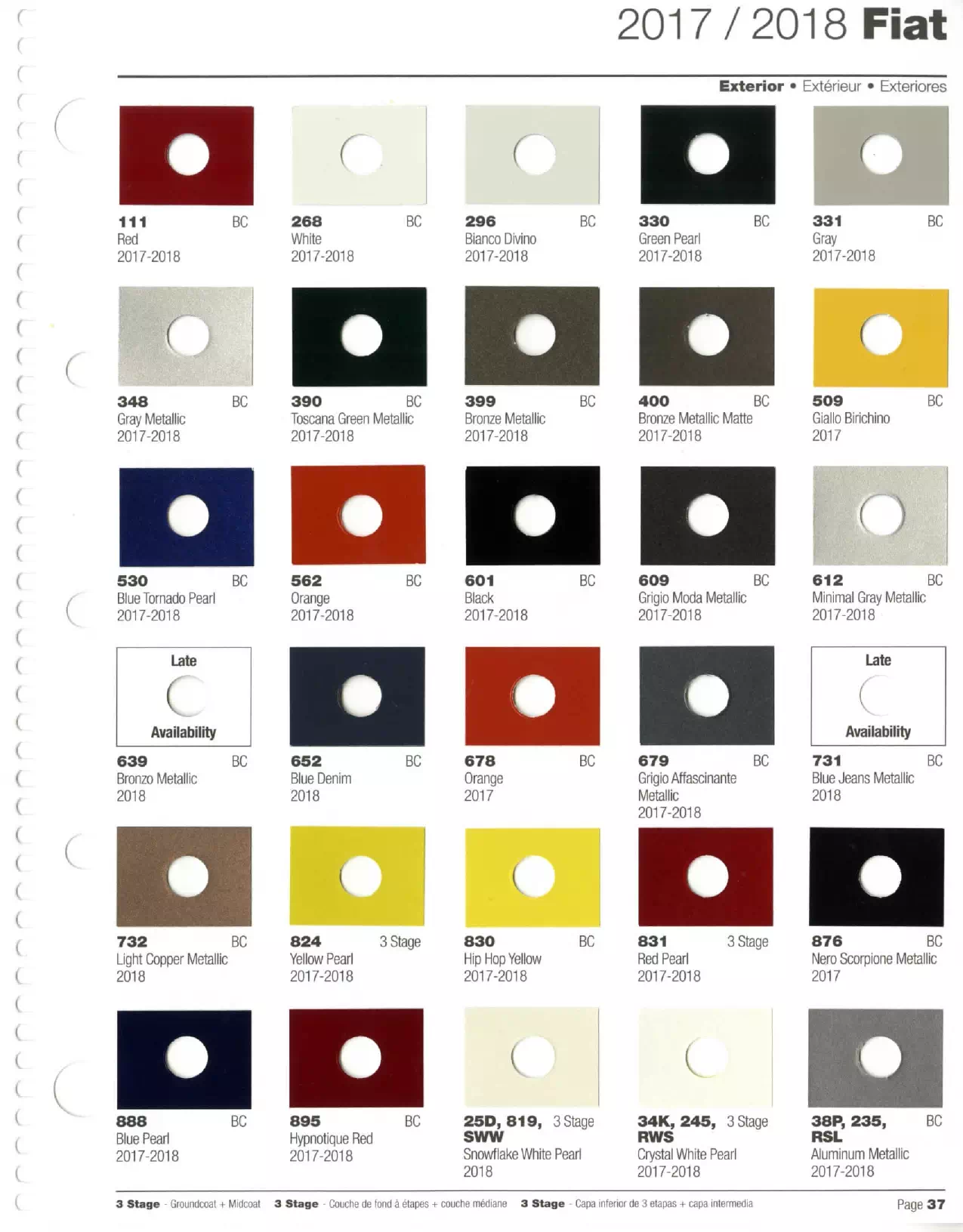 2017-2018 Fiat Paint Codes & Color Chart Paint color examples, their ordering codes, the oem color code, and vehicles the color was used on