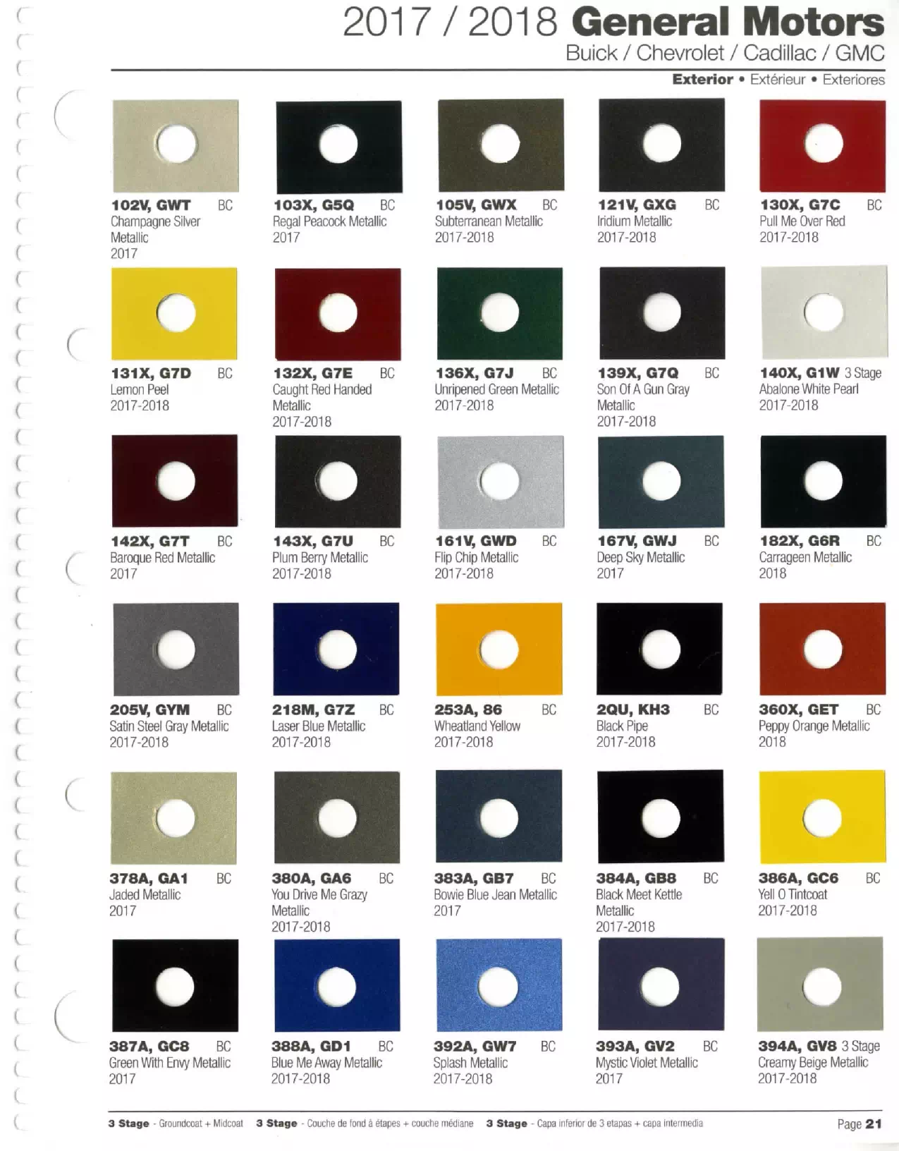 2017-2018 General Motors, Buick, Cadillac, Chevrolet & GMC Paint Codes & Color Chart Paint color examples, their ordering codes, the oem color code, and vehicles the color was used on