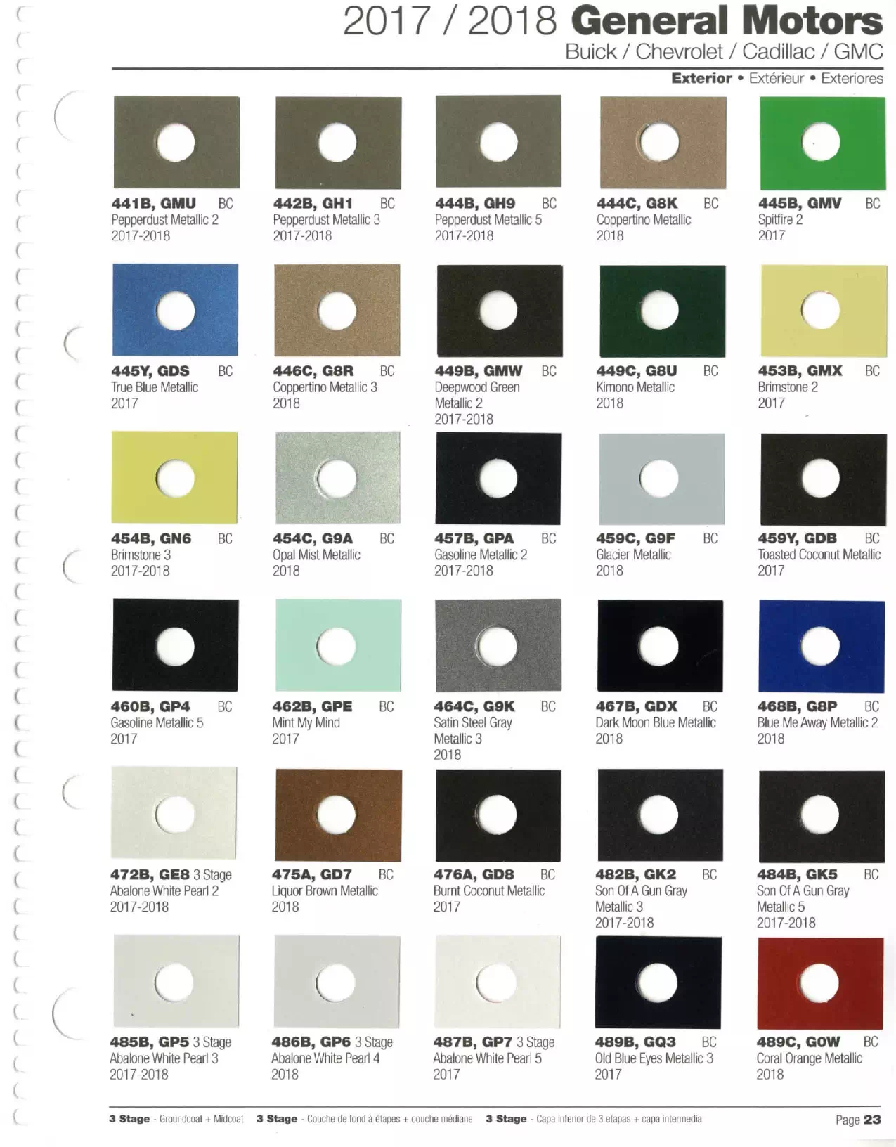 2017-2018 General Motors, Buick, Cadillac, Chevrolet & GMC Paint Codes & Color Chart Paint color examples, their ordering codes, the oem color code, and vehicles the color was used on