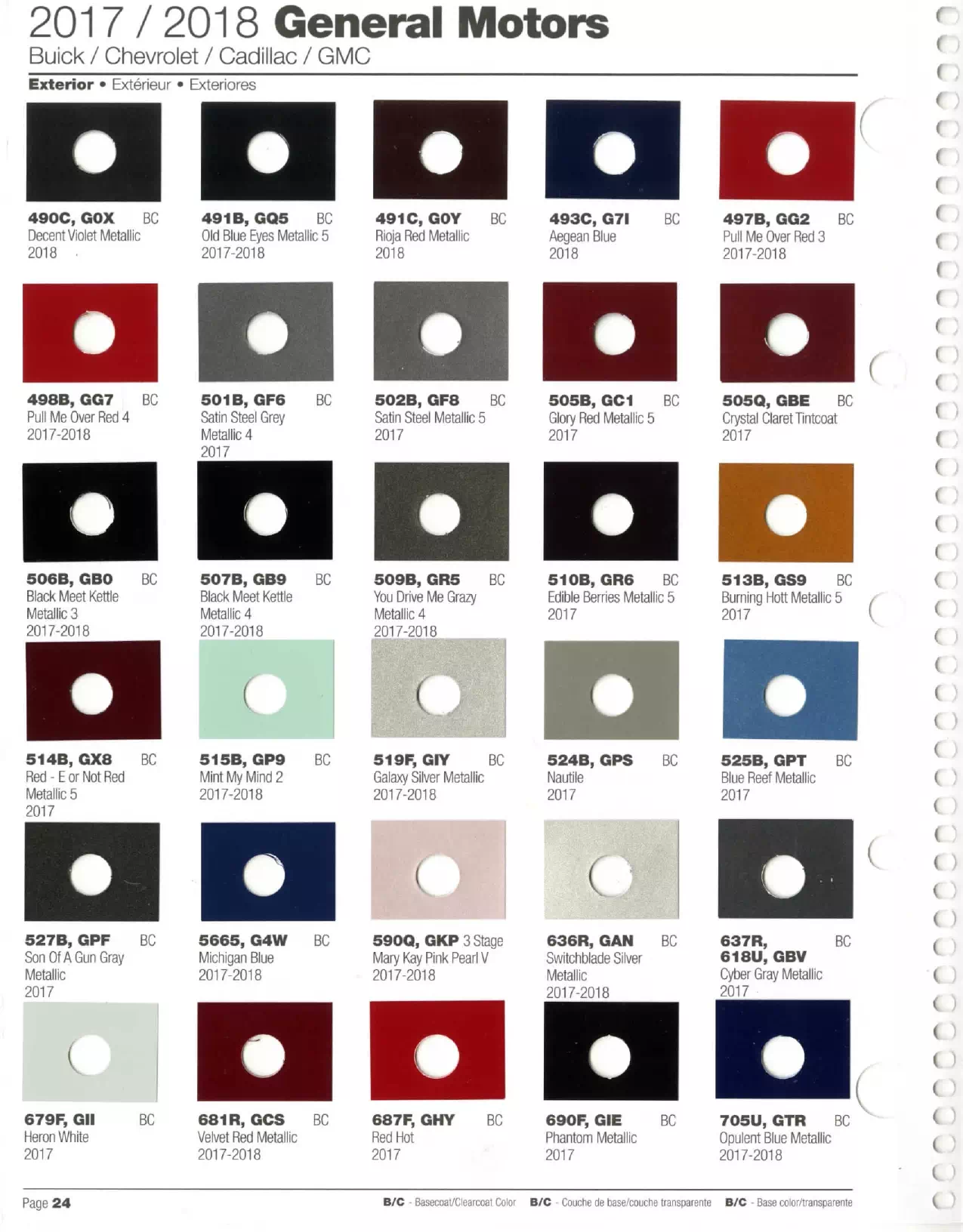 2017-2018 General Motors, Buick, Cadillac, Chevrolet & GMC Paint Codes & Color Chart Paint color examples, their ordering codes, the oem color code, and vehicles the color was used on