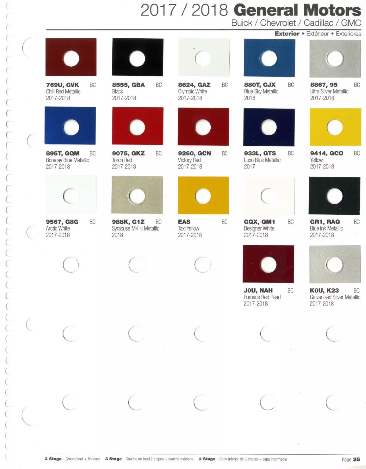 2017-2018 General Motors, Buick, Cadillac, Chevrolet & GMC Paint Codes & Color Chart Paint color examples, their ordering codes, the oem color code, and vehicles the color was used on
