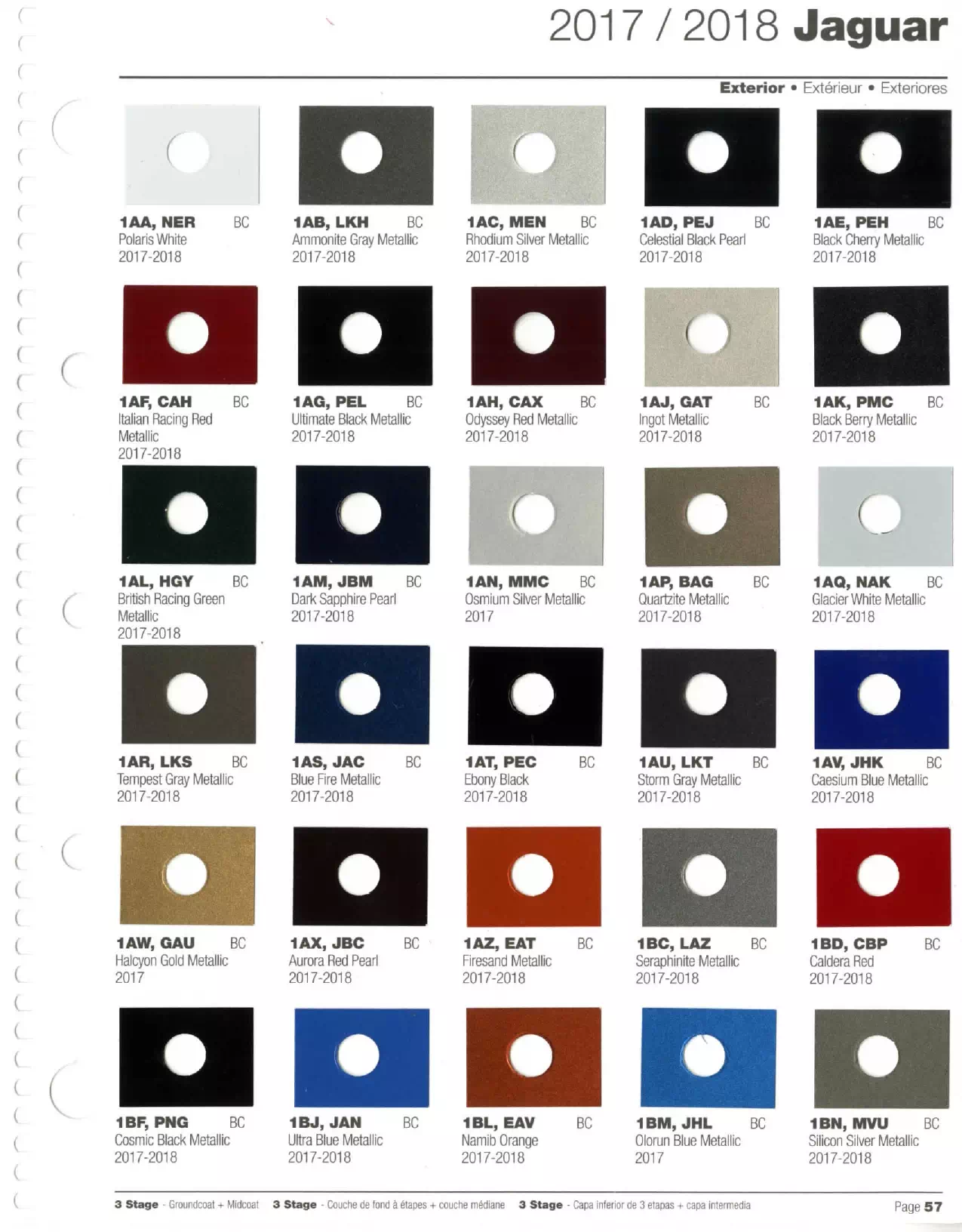 2017-2018 Jaguar Paint Codes & Color Chart Paint color examples, their ordering codes, the oem color code, and vehicles the color was used on