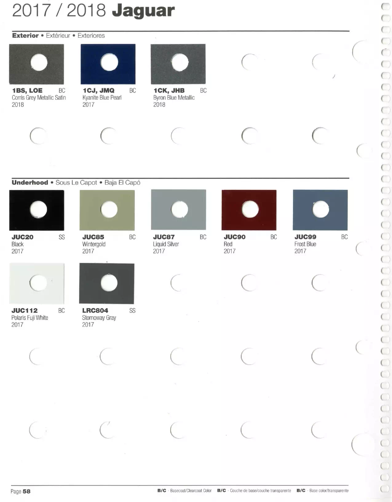 2017-2018 Jaguar Paint Codes & Color Chart Paint color examples, their ordering codes, the oem color code, and vehicles the color was used on