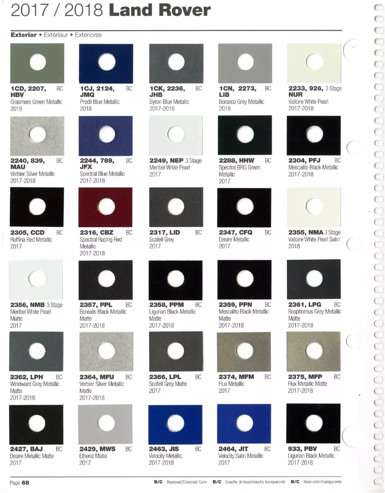 2017-2018 Land Rover Paint Codes & Color Chart Paint color examples, their ordering codes, the oem color code, and vehicles the color was used on