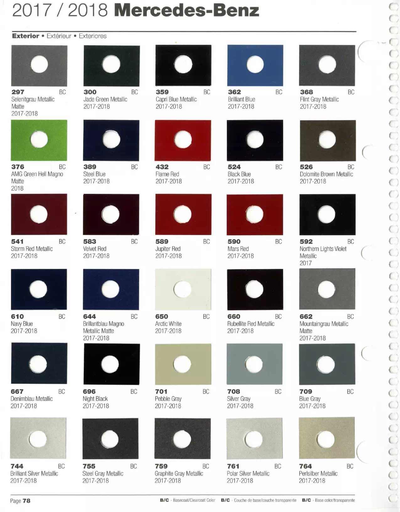2017-2018 Mercedes-Benz Paint Codes & Color Chart Paint color examples, their ordering codes, the oem color code, and vehicles the color was used on